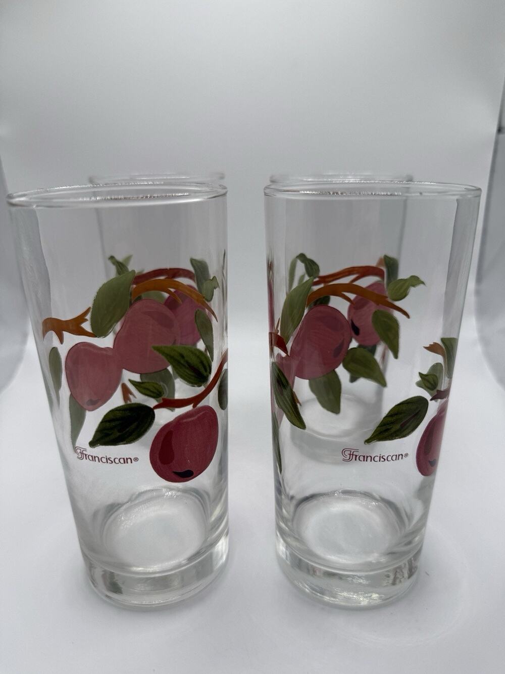 Vintage Franciscan Set of 4 Apple Clear Glass Tumblers Imperial 6 1/4” Tall